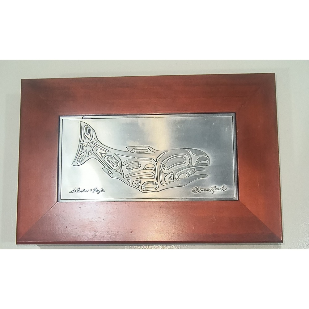 Roxana Leask - Native American Haida Art - Salmon Eagle Wood Trinket Box Pewter